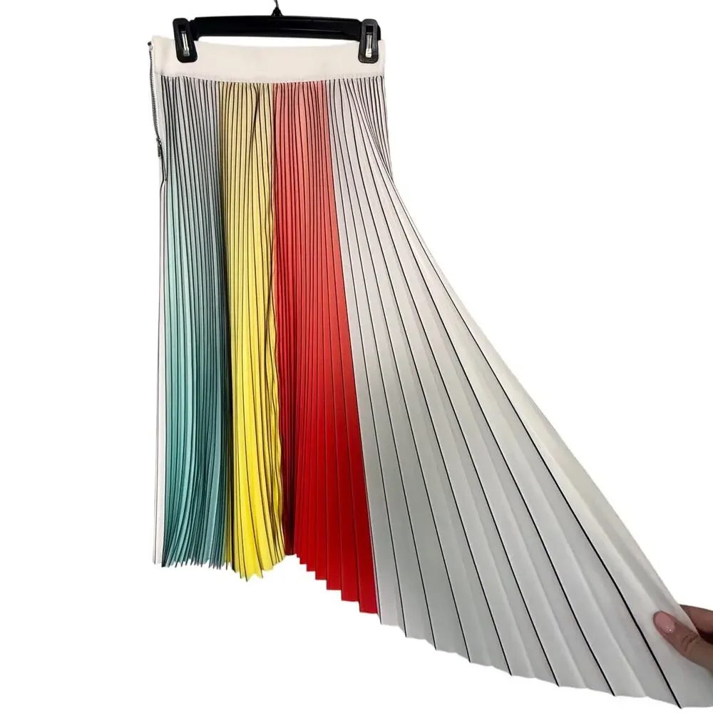 Alice + Olivia Arden Pleated Midi Skirt Multicolor Colorblock Size 4 - Picture 4 of 13
